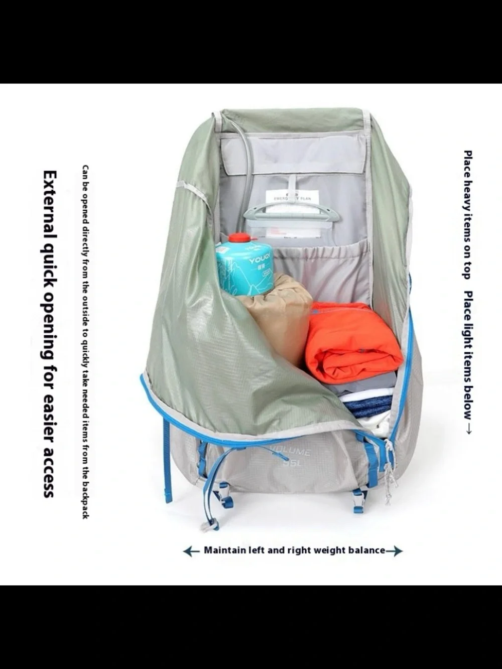 Lightweight Hiking Backpack in Light Gray with Blue Accents